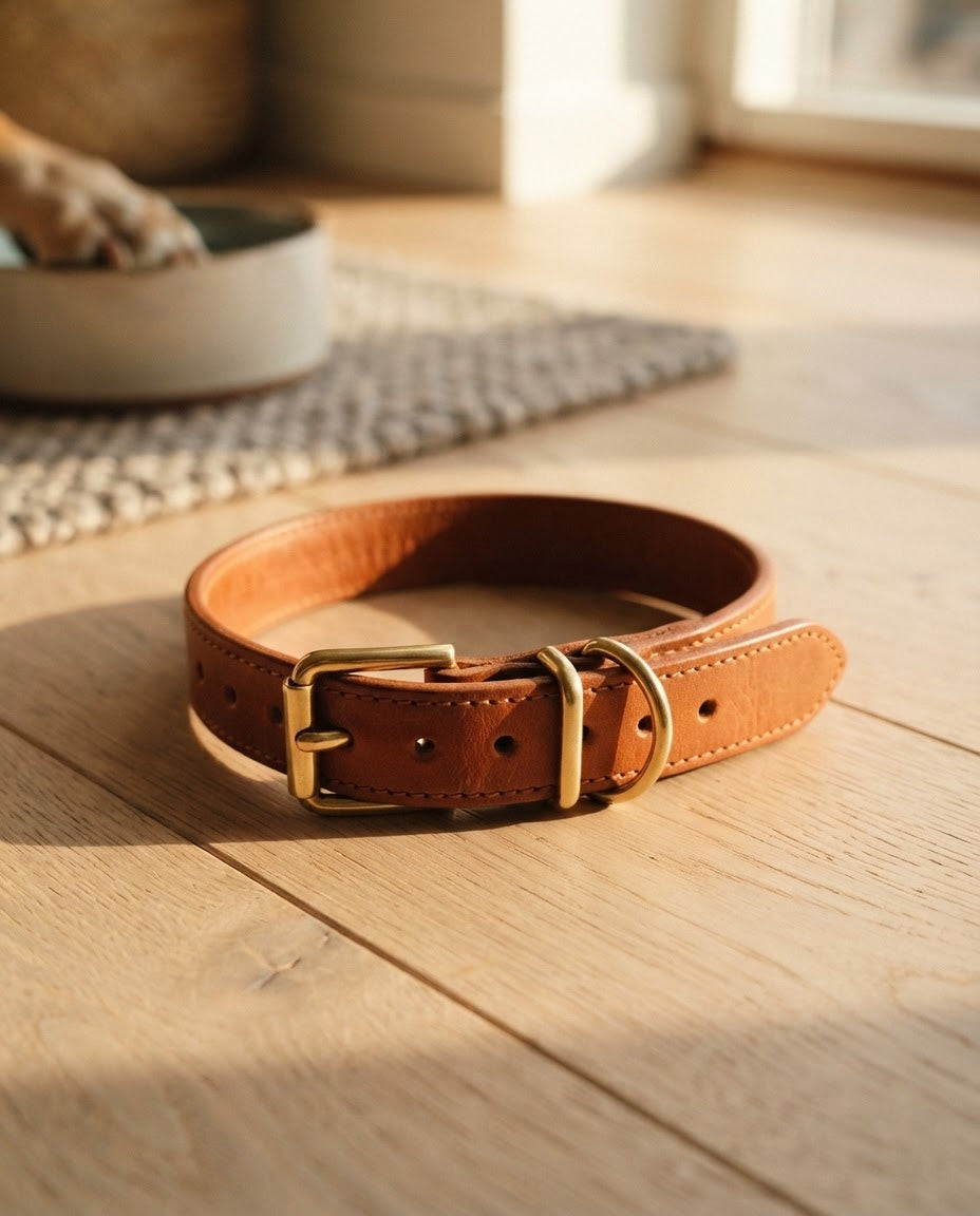 Leather Dog Collar with Brass Buckle