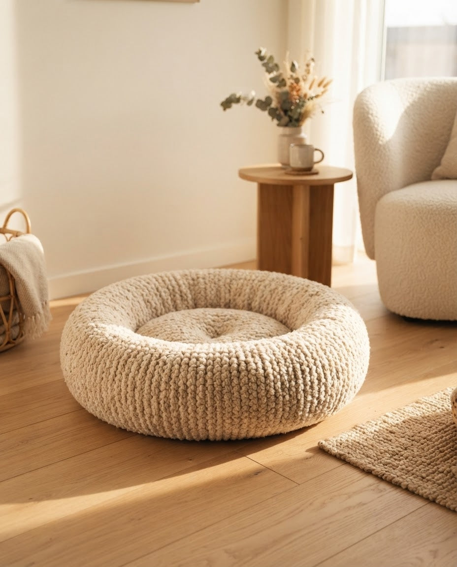 Bouclé Donut Bed with Raised Rim