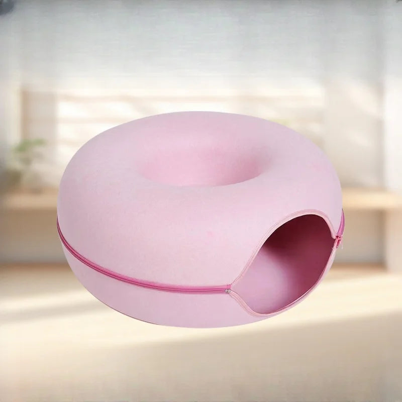 Wholesale Luxury Creative Double-Storey Donuts Shape Custom Felt Pet Cat Bed New Hot Manufacturer's Peekaboo Cat Cave Solid