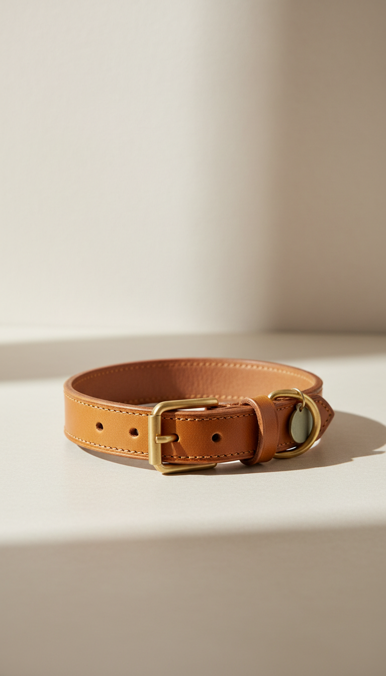 Leather Dog Collar with Brass Buckle
